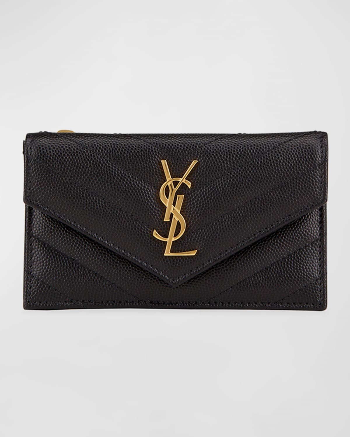 YSL Monogram Ziptop Flap Card Case in Grained Leather