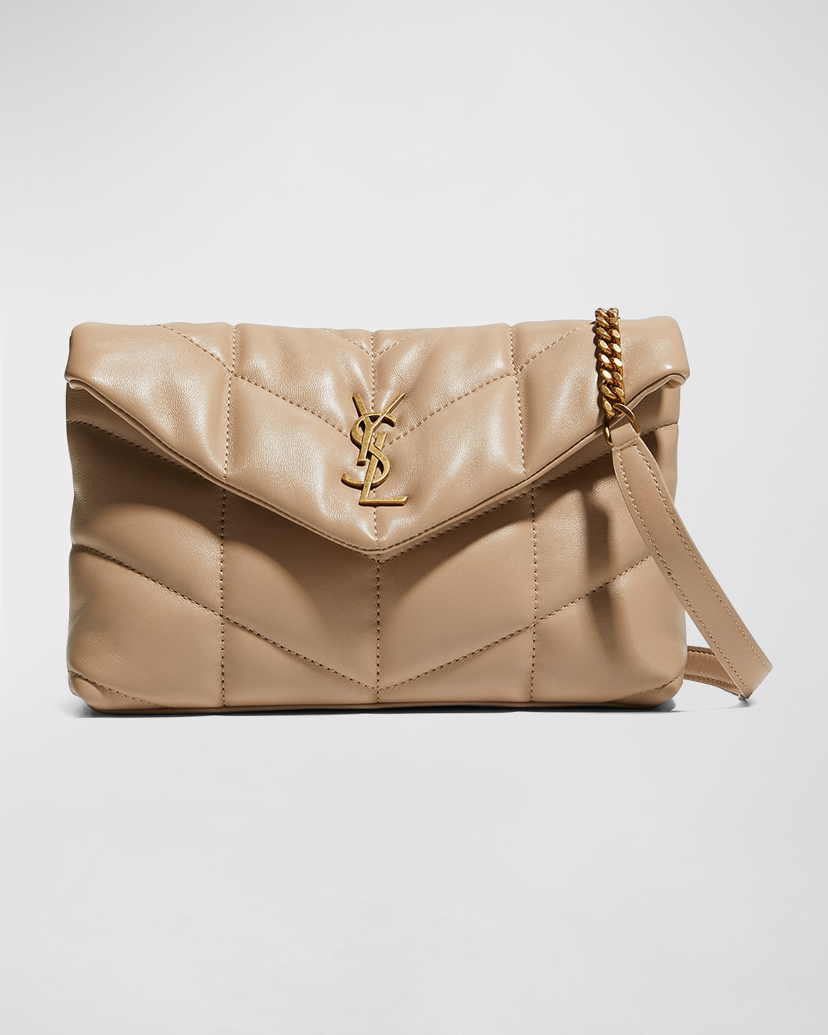 Saint Laurent Loulou Quilted Shoulder Bag Beige in Leather with