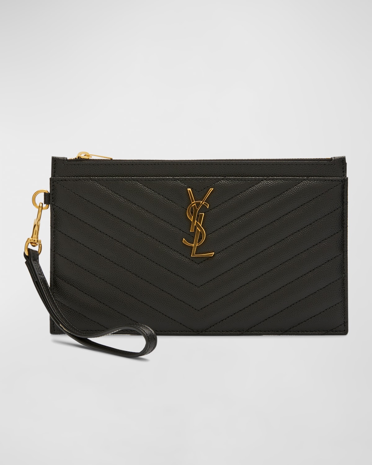 SAINT LAURENT YSL MONOGRAM LARGE BILL POUCH IN GRAINED LEATHER
