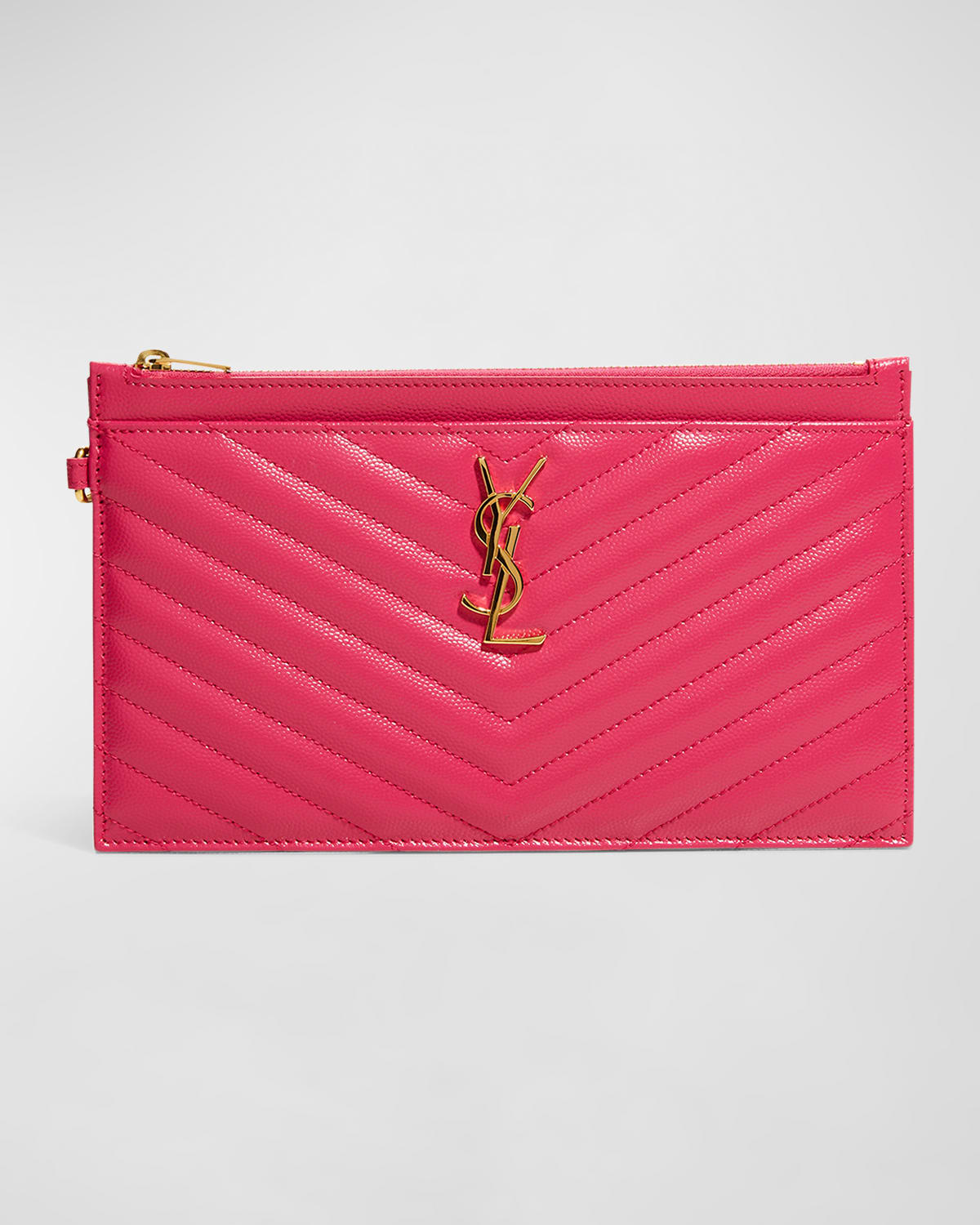 Saint Laurent Large Quilted Ysl Zip Wristlet In Fuxia Couture