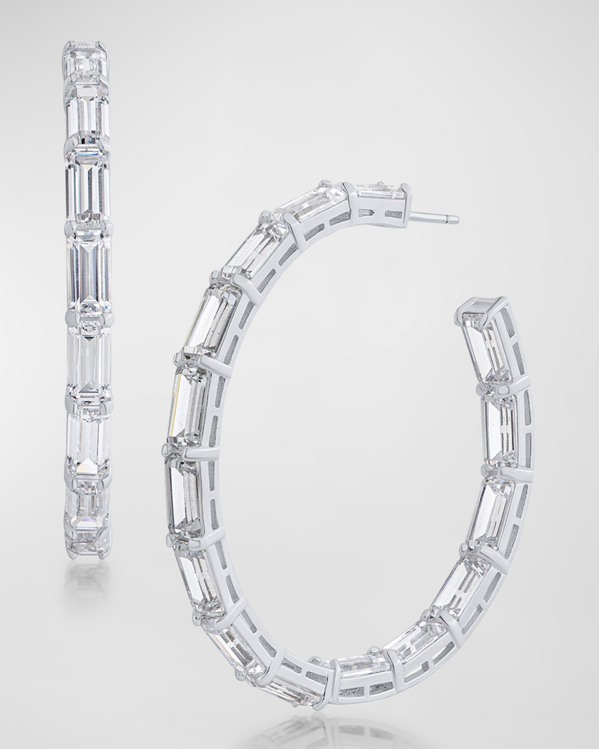 Golconda By Kenneth Jay Lane Inside-out Cubic Zirconia Baguette Hoop Earrings, 2"l In Silver