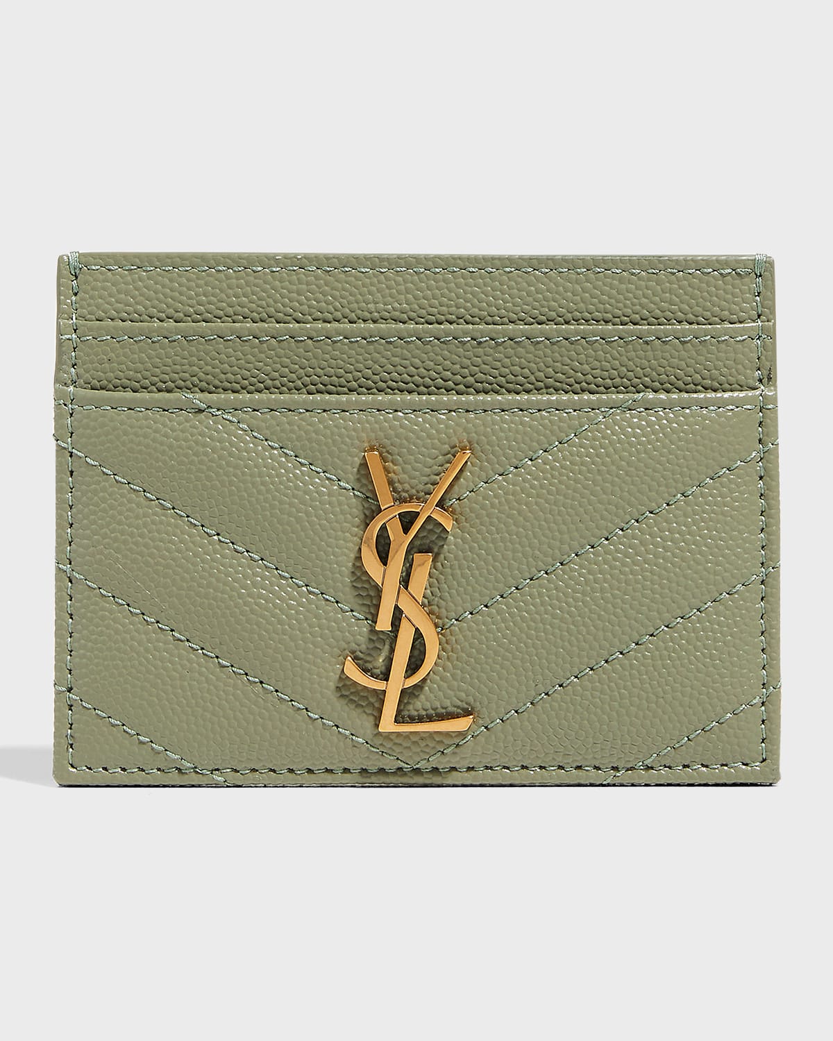 YSL Monogram Grain de Poudre Leather Card Case, Golden Hardware