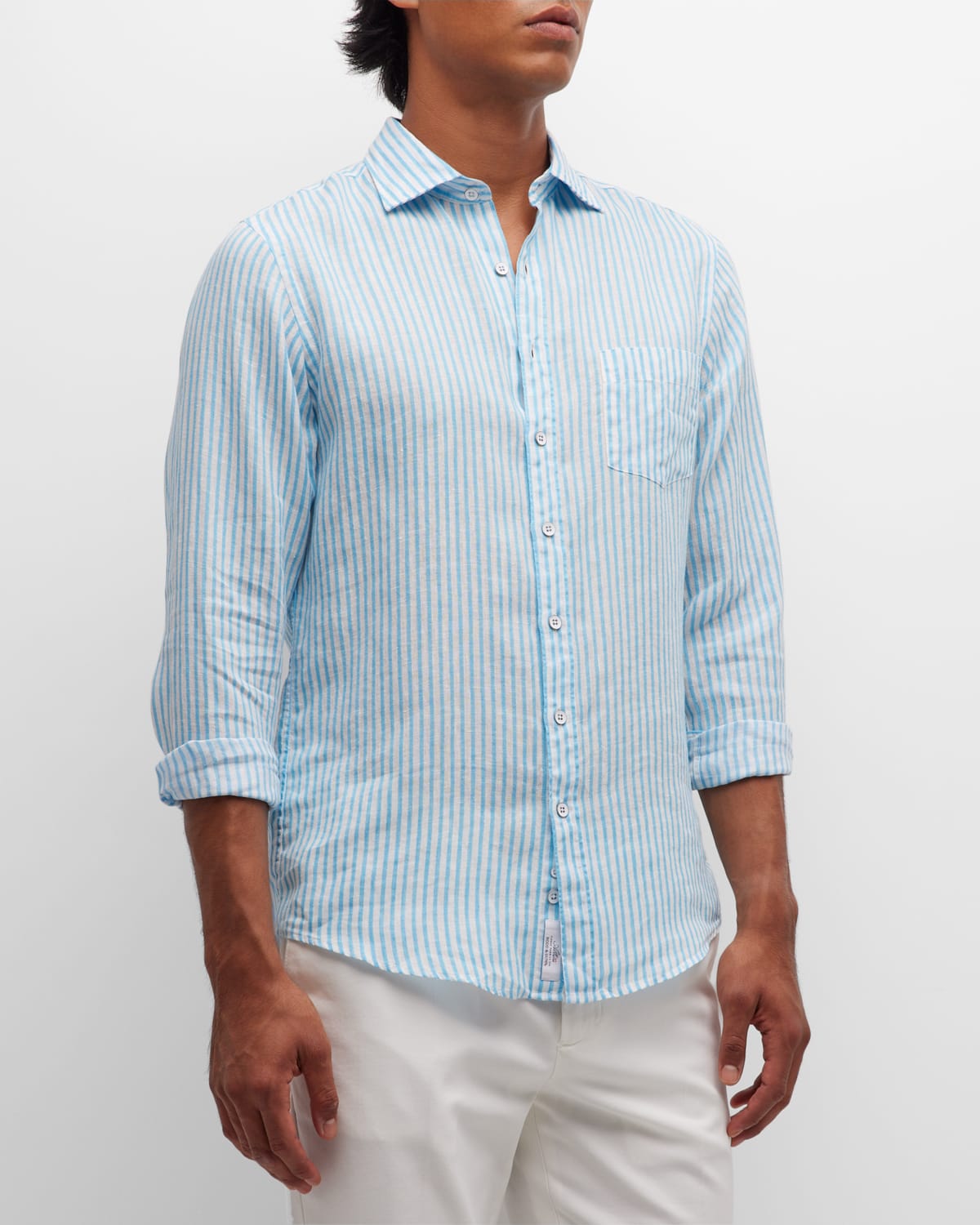 Men's Linen Stripe Casual Button-Down Shirt