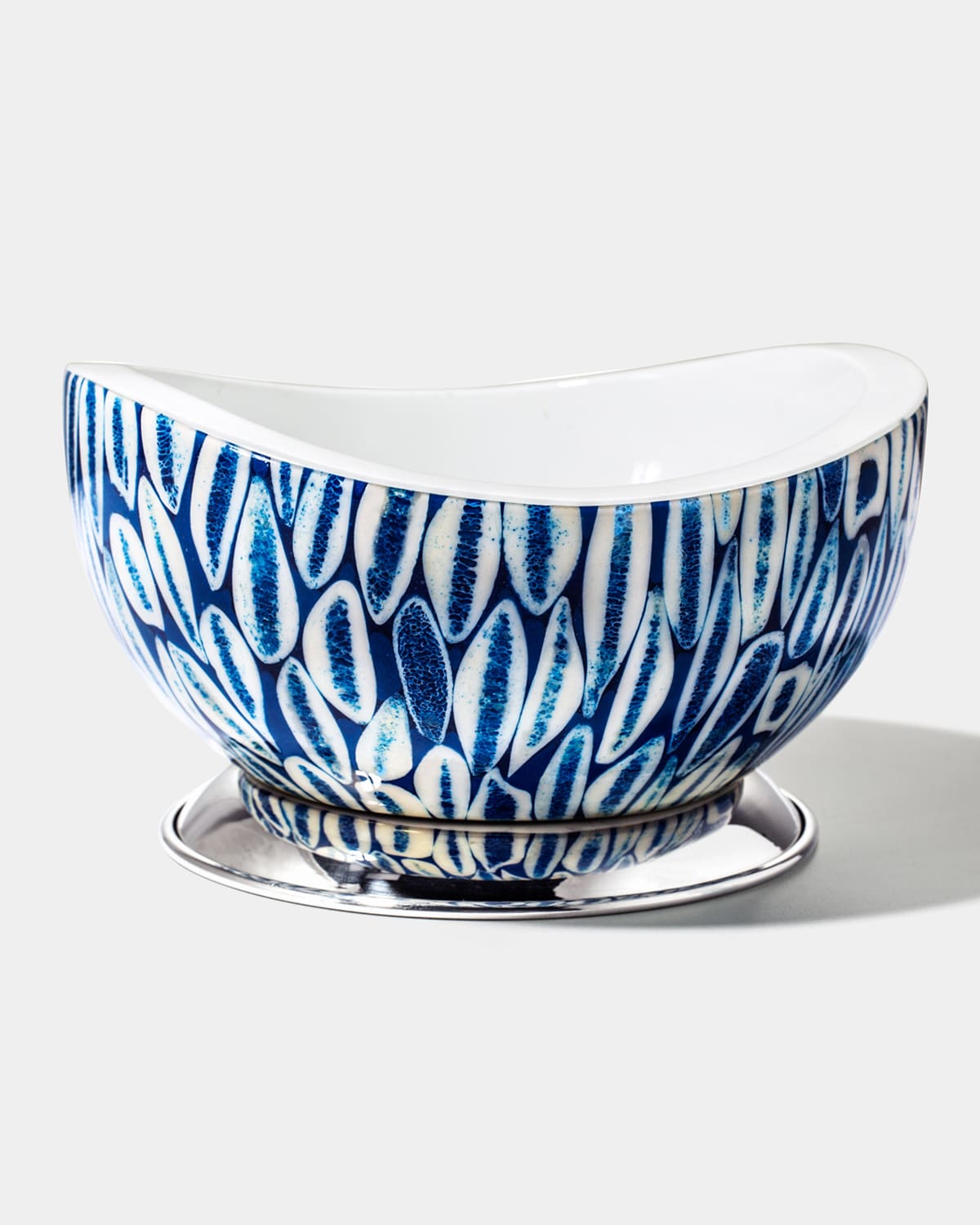 Ladorada 7" Bone Inlay Bowl With Base In Blue Almendro