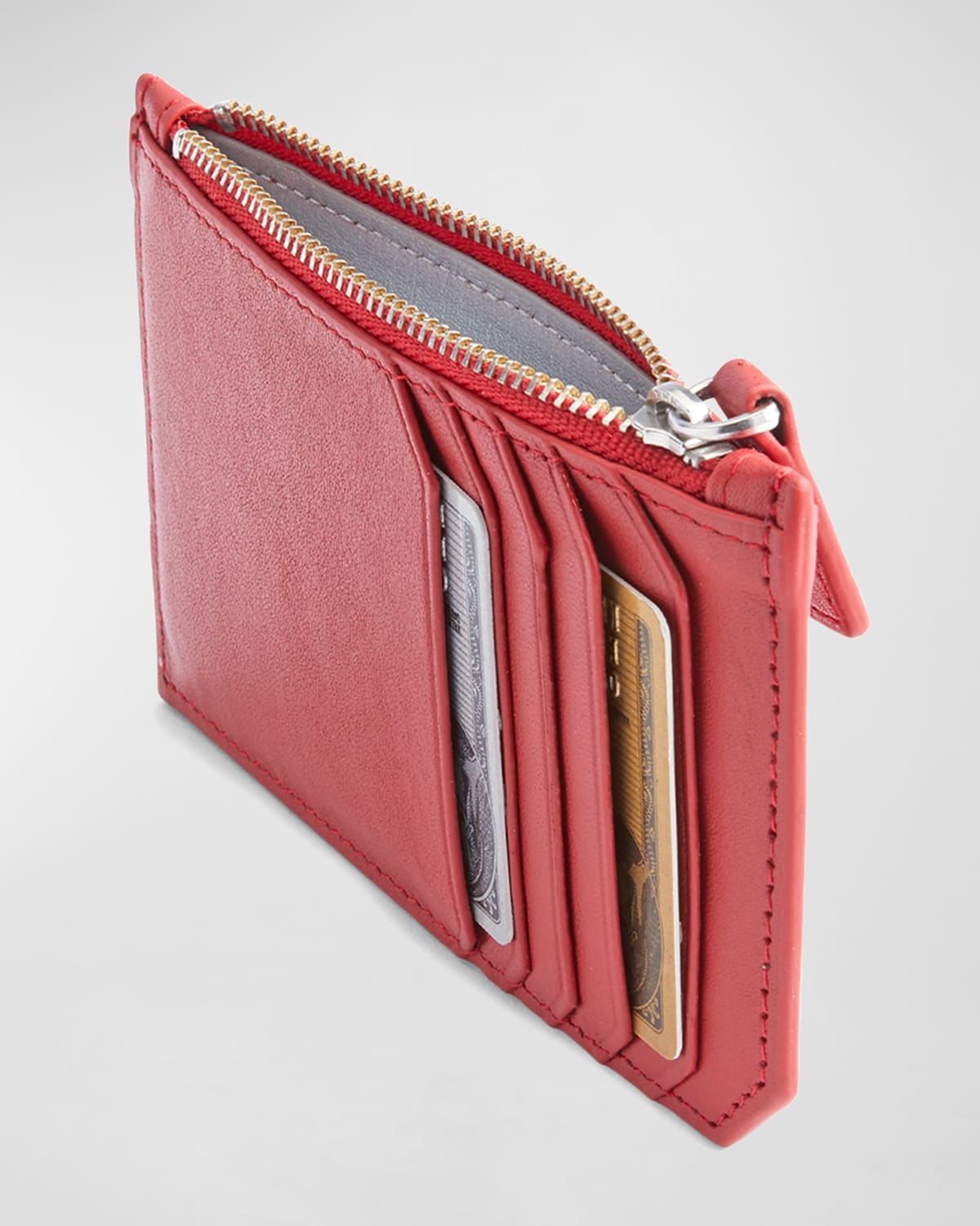 Royce New York Monogrammed Zippered Leather Credit Card Case In Red