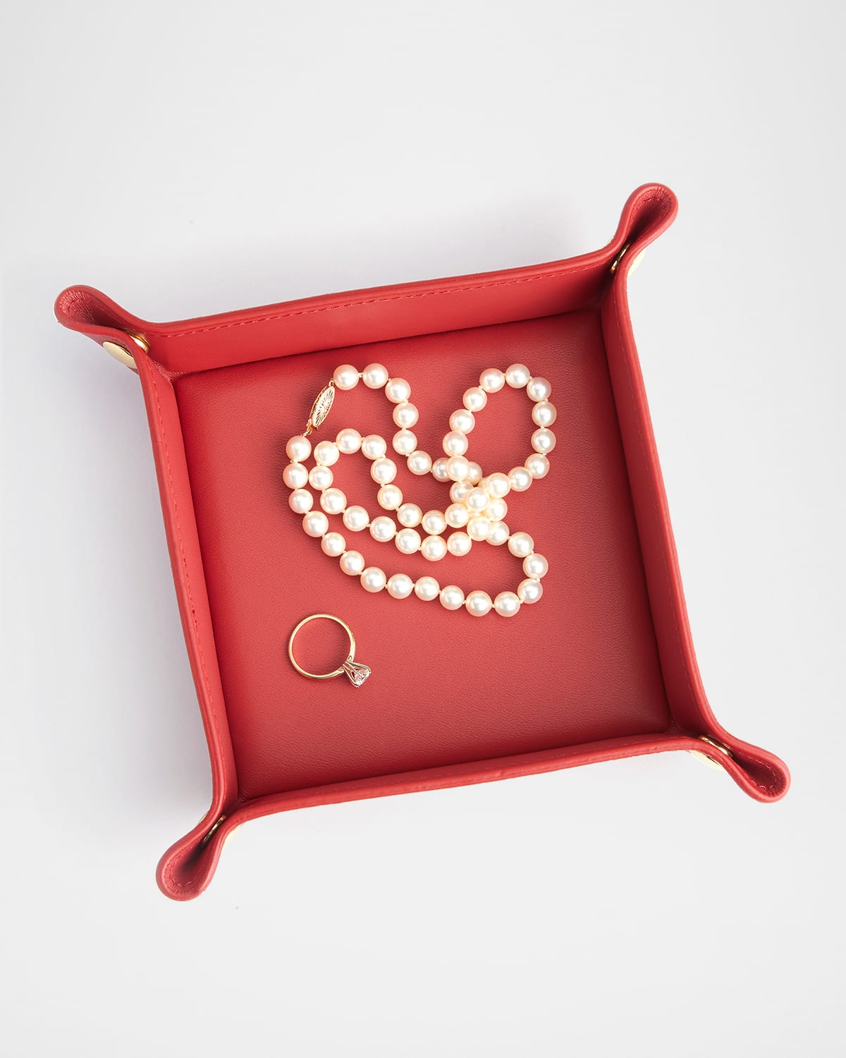Royce New York Travel Leather Catchall Valet Tray In Red