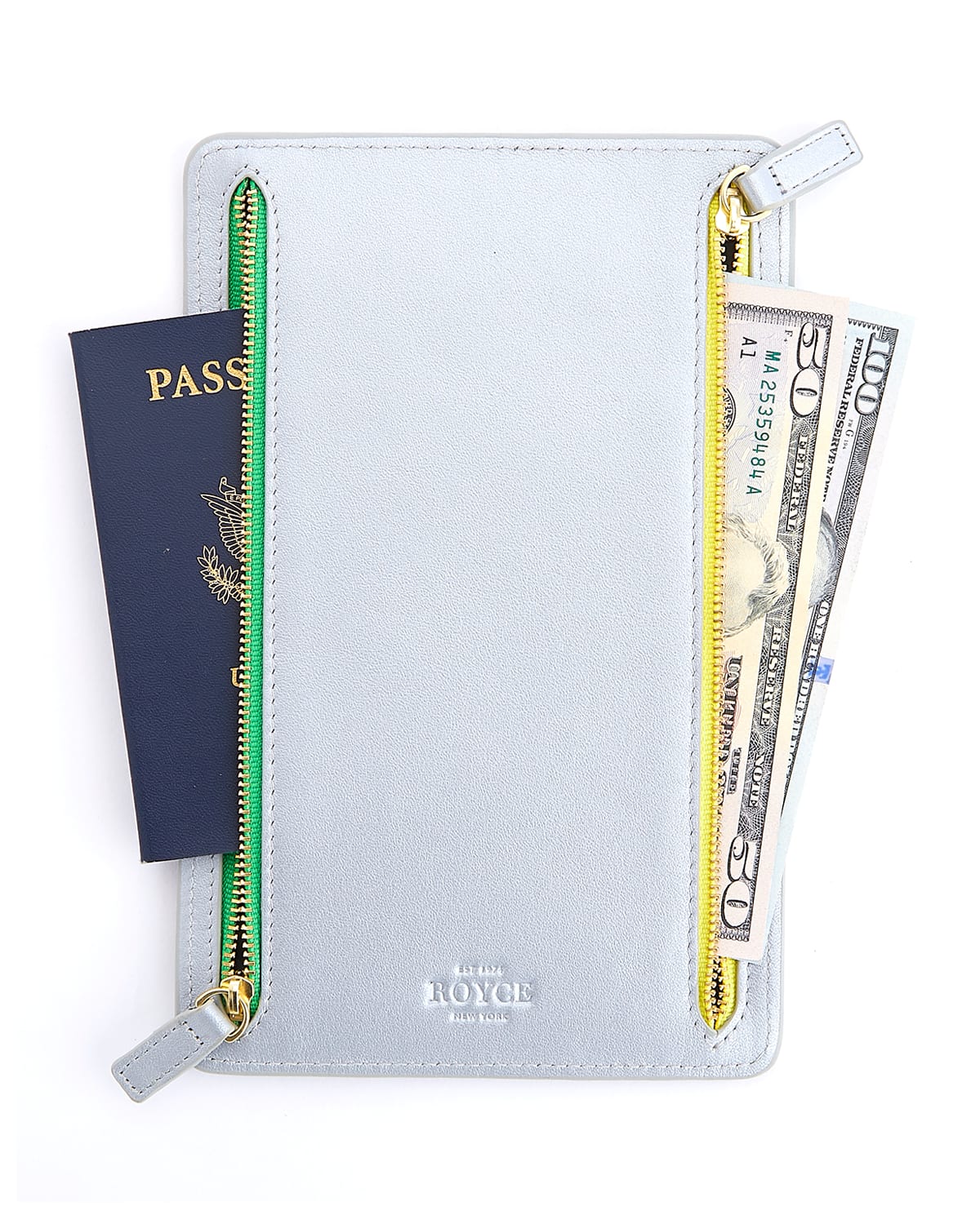 Royce New York Rfid-blocking 4-zip Leather Travel Organizer In Silver