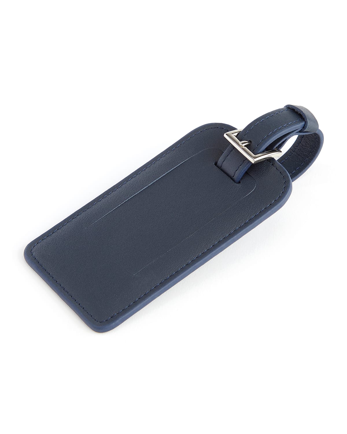 Royce New York Leather Luggage Tag With Silver Hardware In Navy Blue