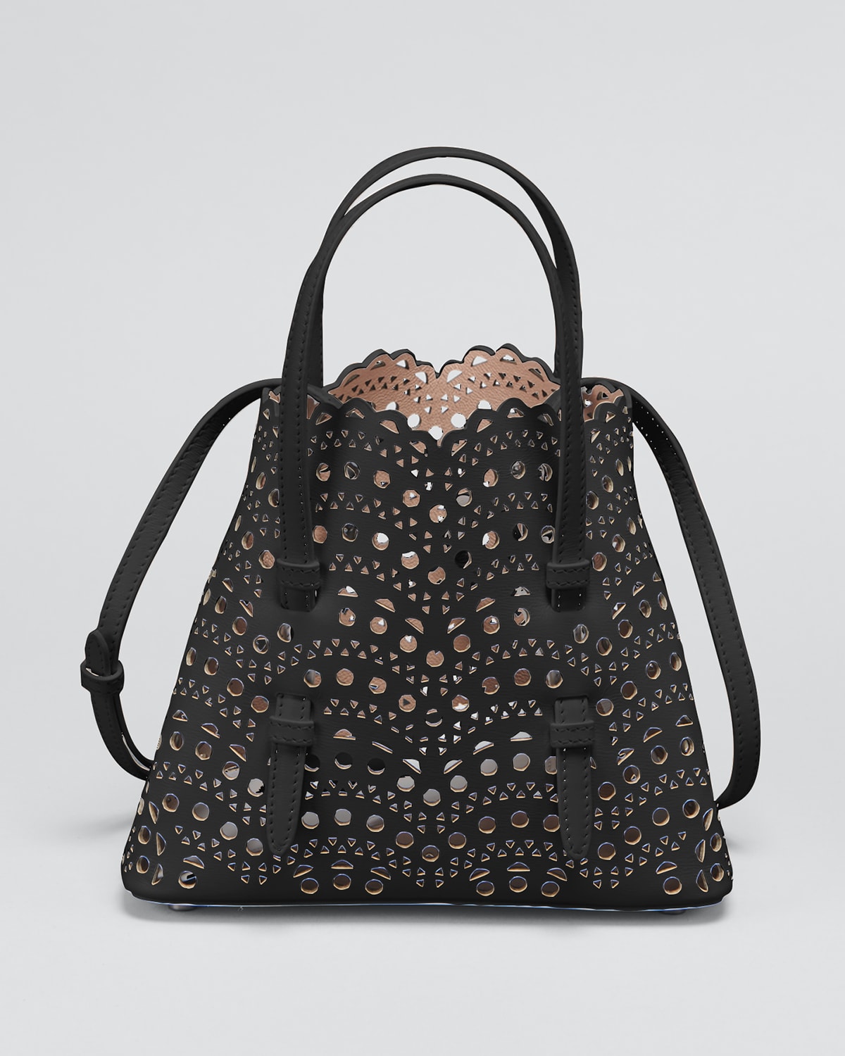 Alaïa Mina 20 Tote Bag In Vienne Wave Perforated Leather In Black
