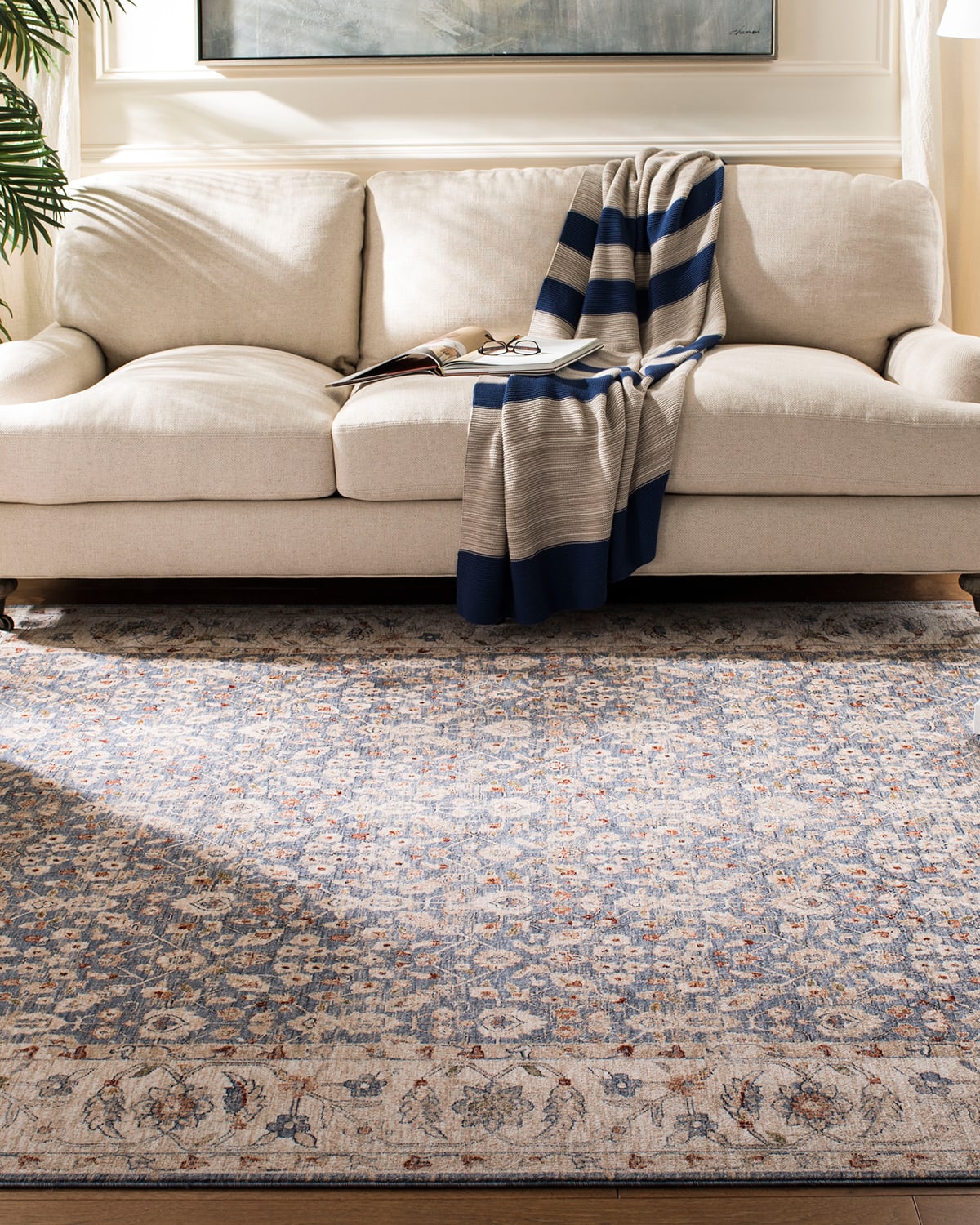 Ralph Lauren Helena Ivory/blue Power-loomed Runner, 2' X 10'