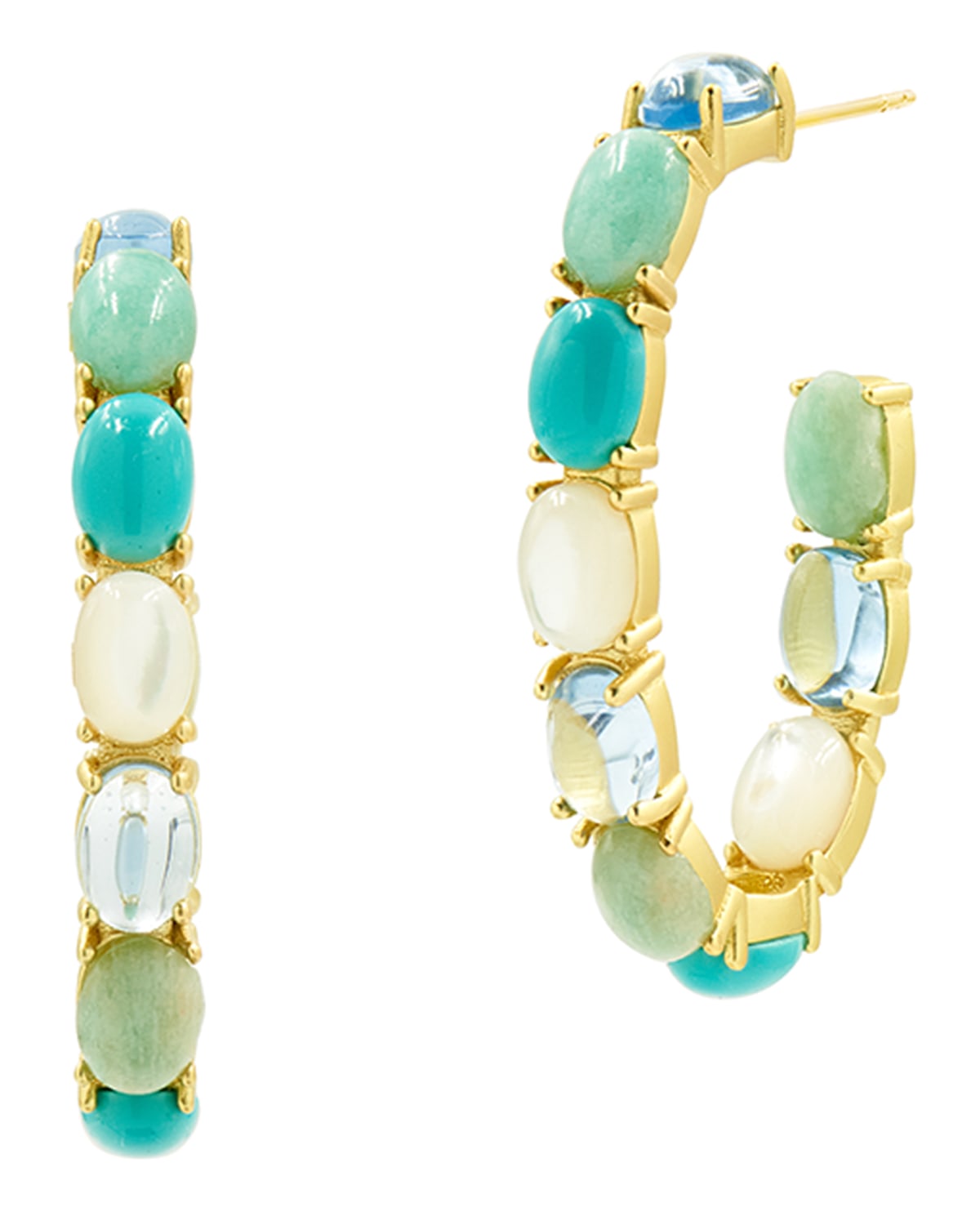 Freida Rothman Multi-stone & Mother-of-pearl Open Hoop Earrings