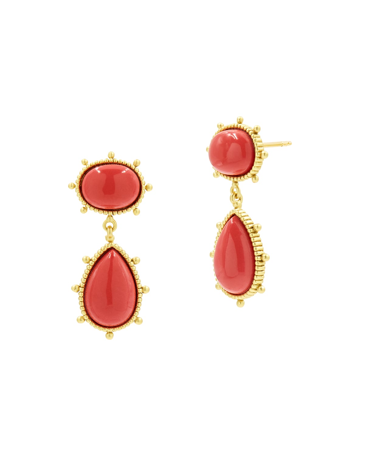 Cabochon Coral Drop Earrings