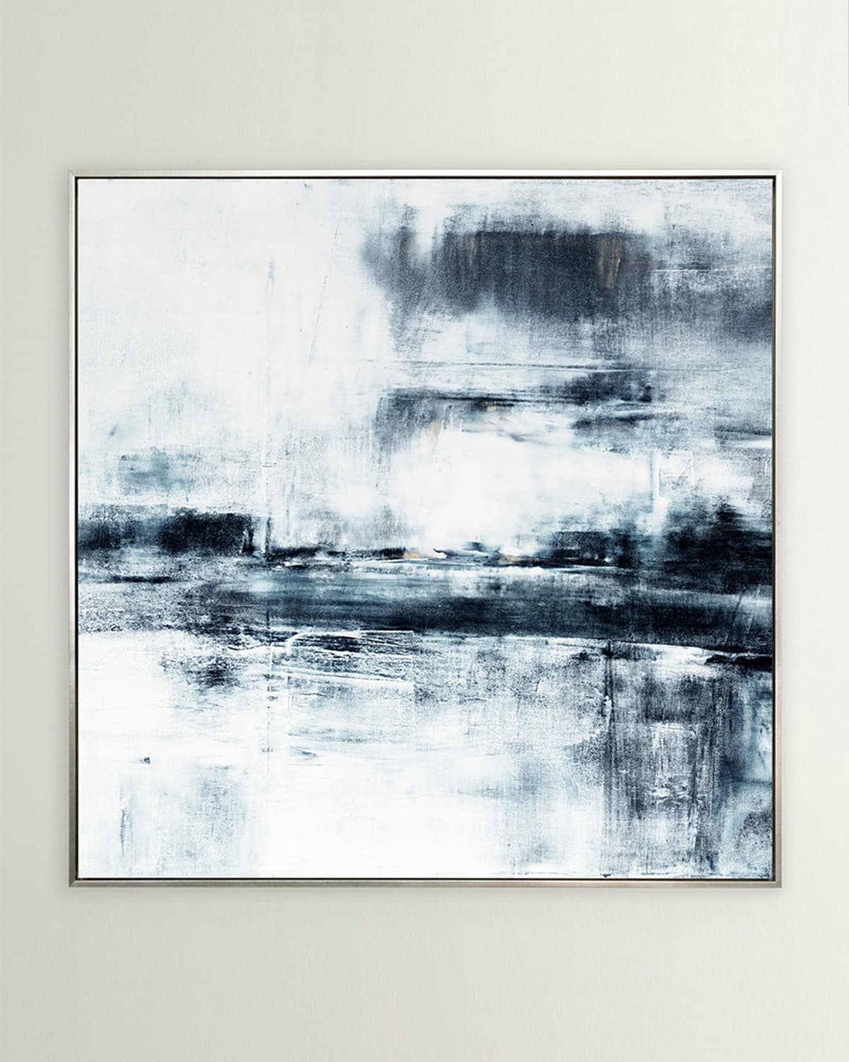 Benson-cobb Studios Tahoe In Black 48x48" Square Canvas Giclee In Sterling Float Frame, Hand-embellished In Black, White