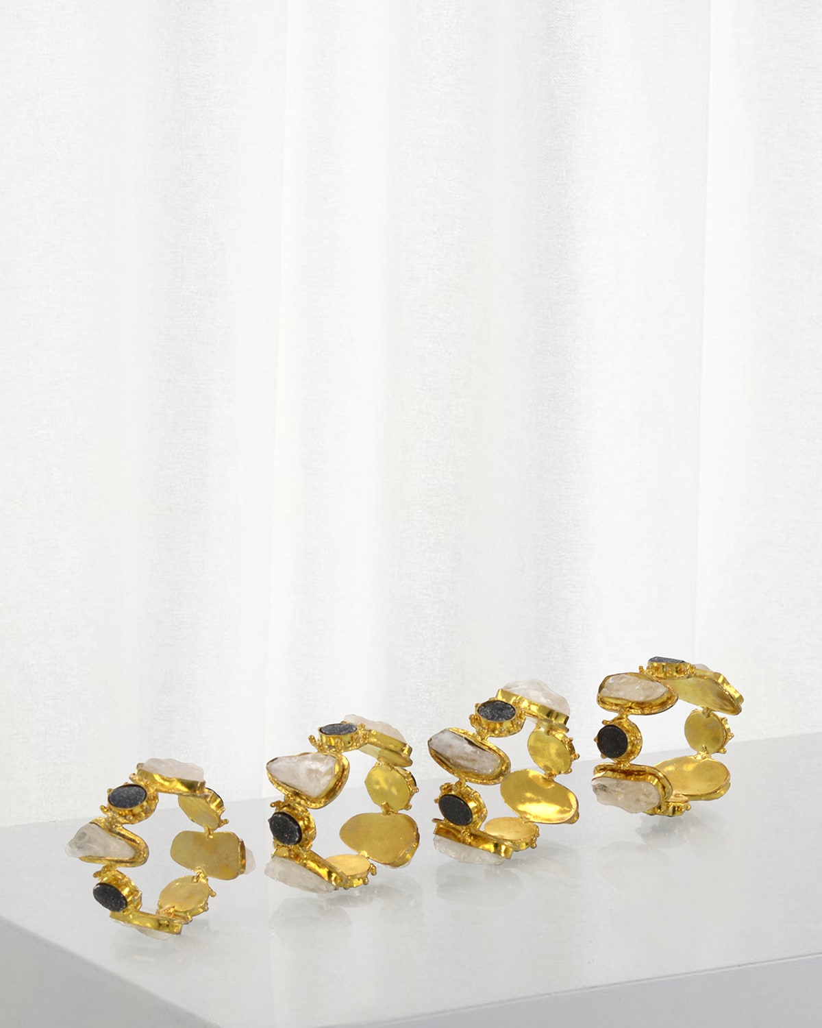 Shop John-richard Collection Charcoal Druzy/quartz Napkin Rings, Set Of 4 In Gold