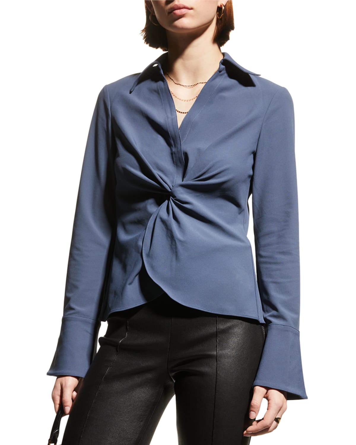 Cinq À Sept Mckenna Long-sleeve Collared Top In Shadow