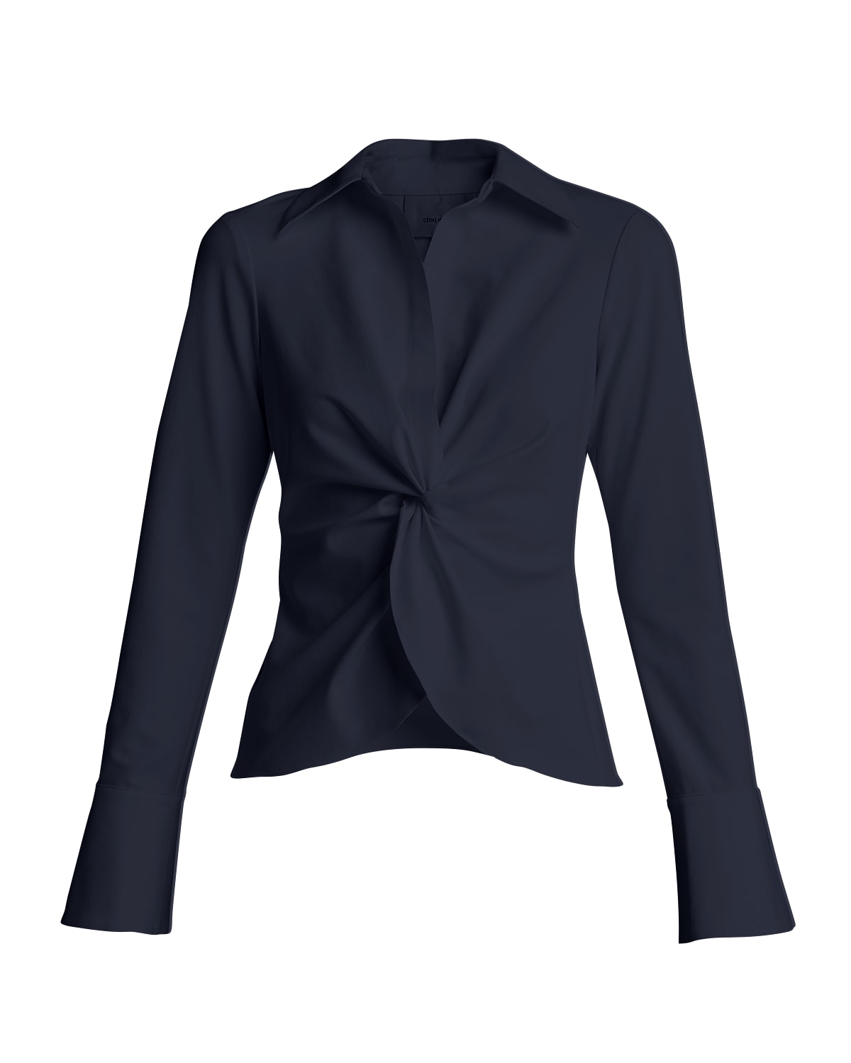 Shop Cinq À Sept Mckenna Long-sleeve Collared Top In Navy