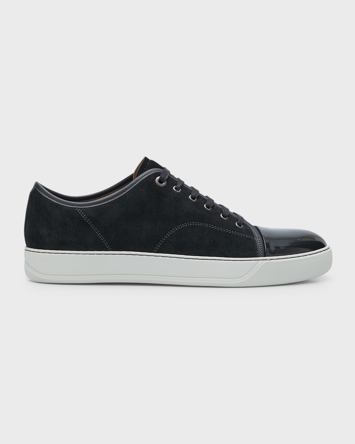 Lanvin Cap-toe Patent-leather And Suede Low-top Trainers In Elephant_grey