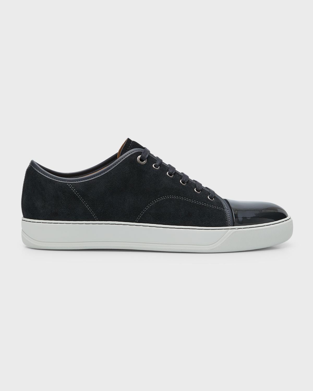 Lanvin Low-top Sneakers With Glossy Patent Toe Cap And Suede Upper In Elephant Gray