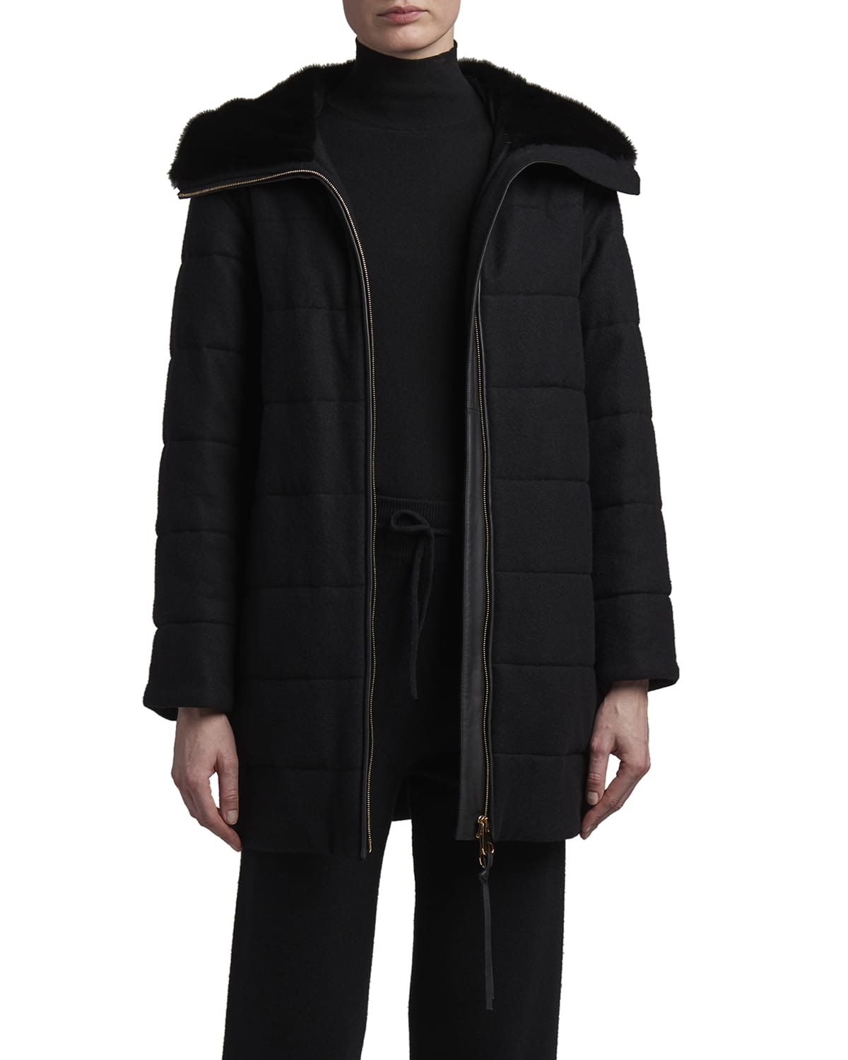 Agnona Eternal Zip-Front Puffer Jacket with Mink Fur