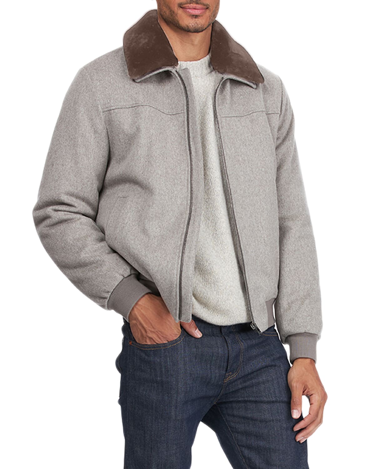 Gorski Men's Loro Piana Wool Jacket with Detachable Shearling