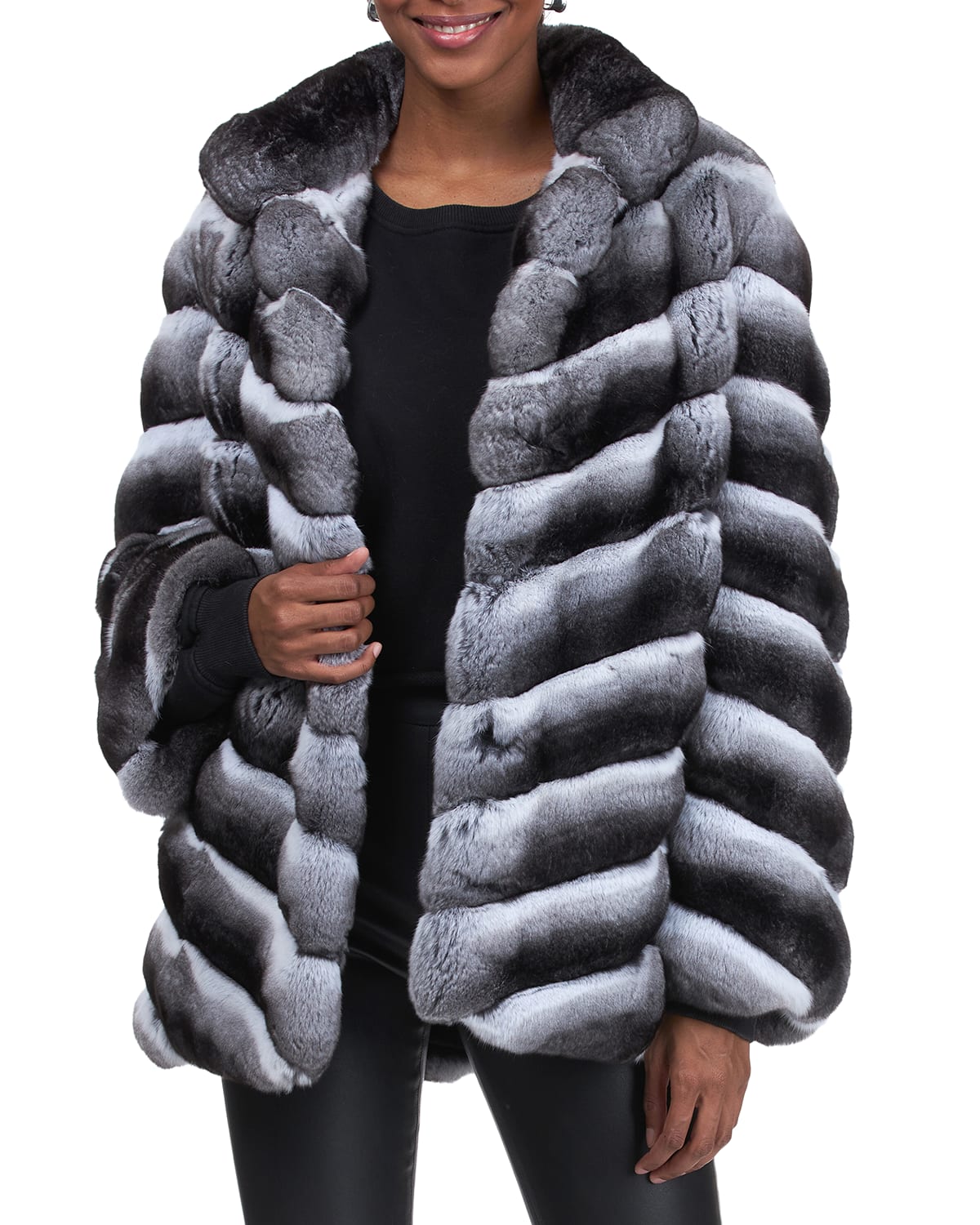 Gorski Chevron Chinchilla Jacket In Gray ModeSens