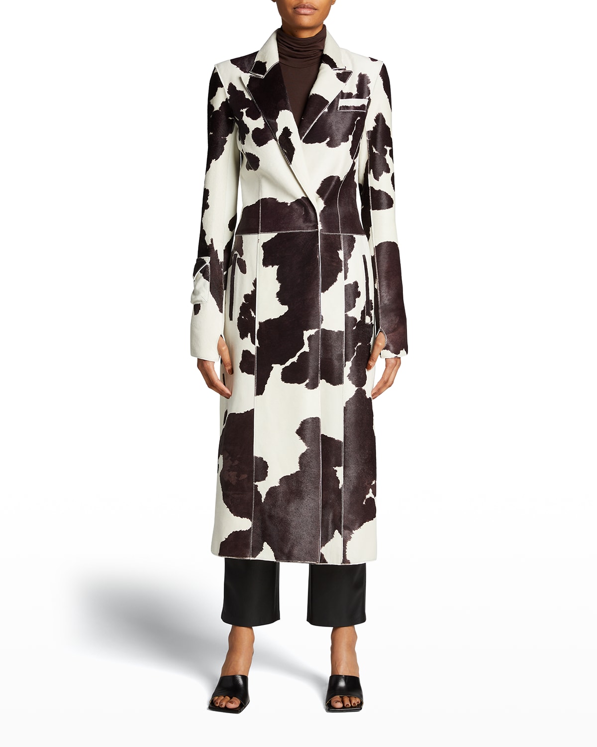 Off-White Leather Cow-Print Trench Coat