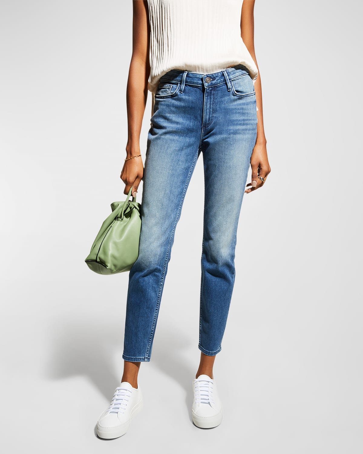 Lafayette 148 High Rise Straight Ankle Reeve Ital. Heritage Denim In Faded Skyline In Hudson Blue