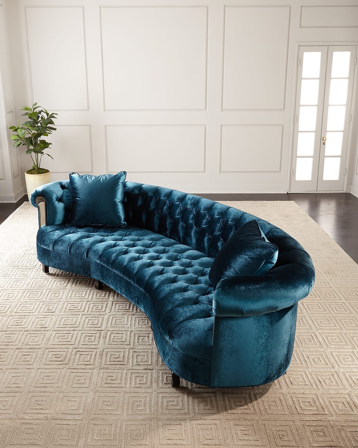 Haute House Rebecca Glam Mirrored Sofa, 122" In Teal
