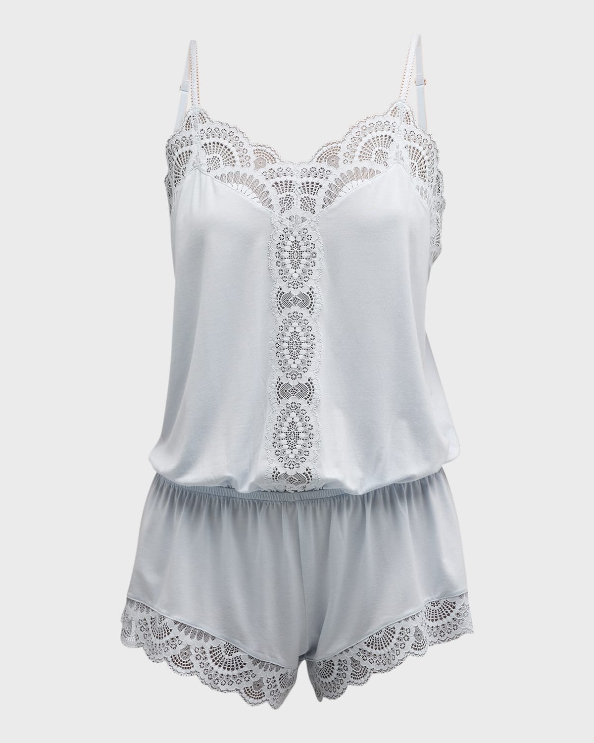 Shop Eberjey Marianna Dreamer Teddy With Scalloped Lace In Ice Blue