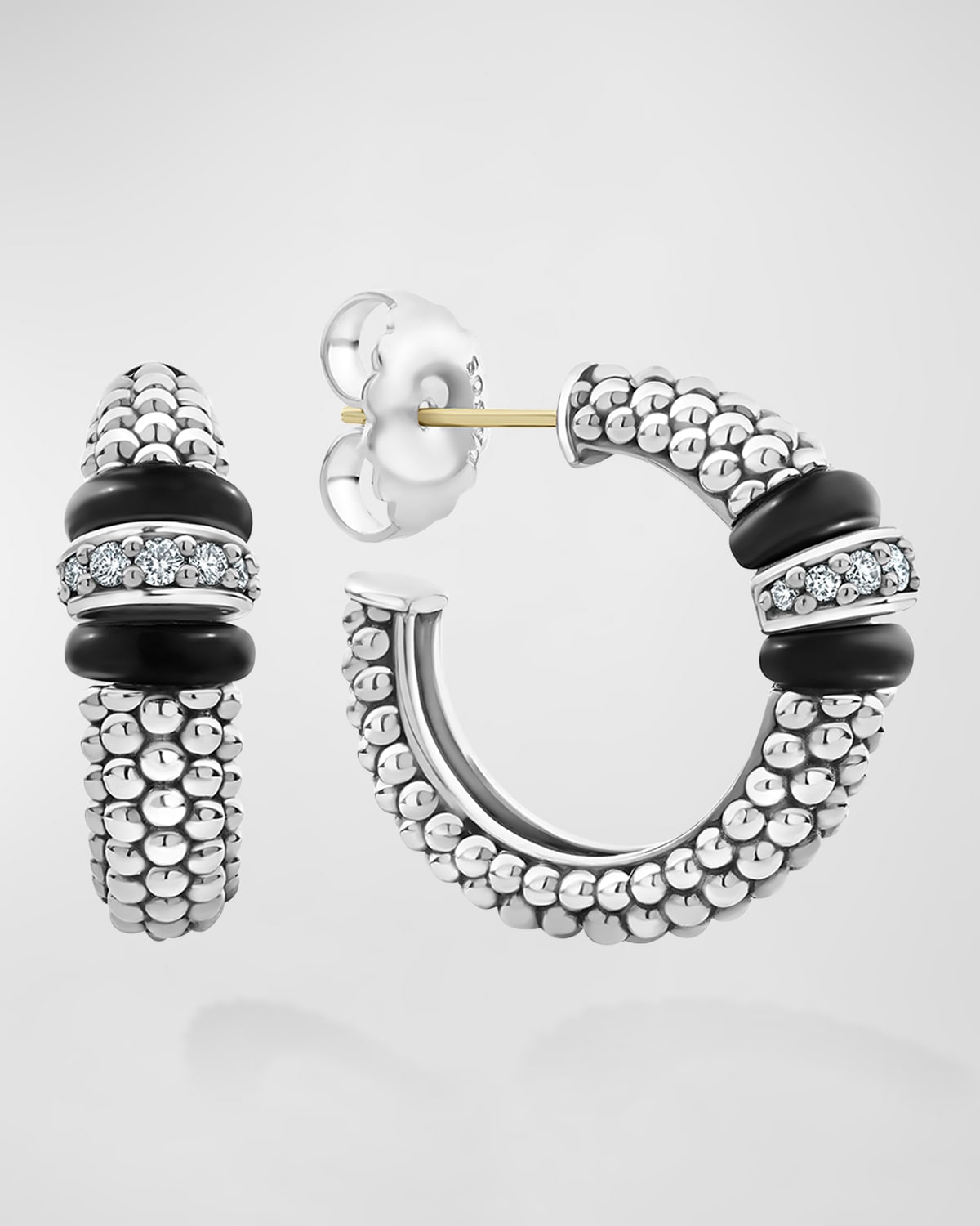 Black Caviar 1-Link Diamond Hoop Earrings