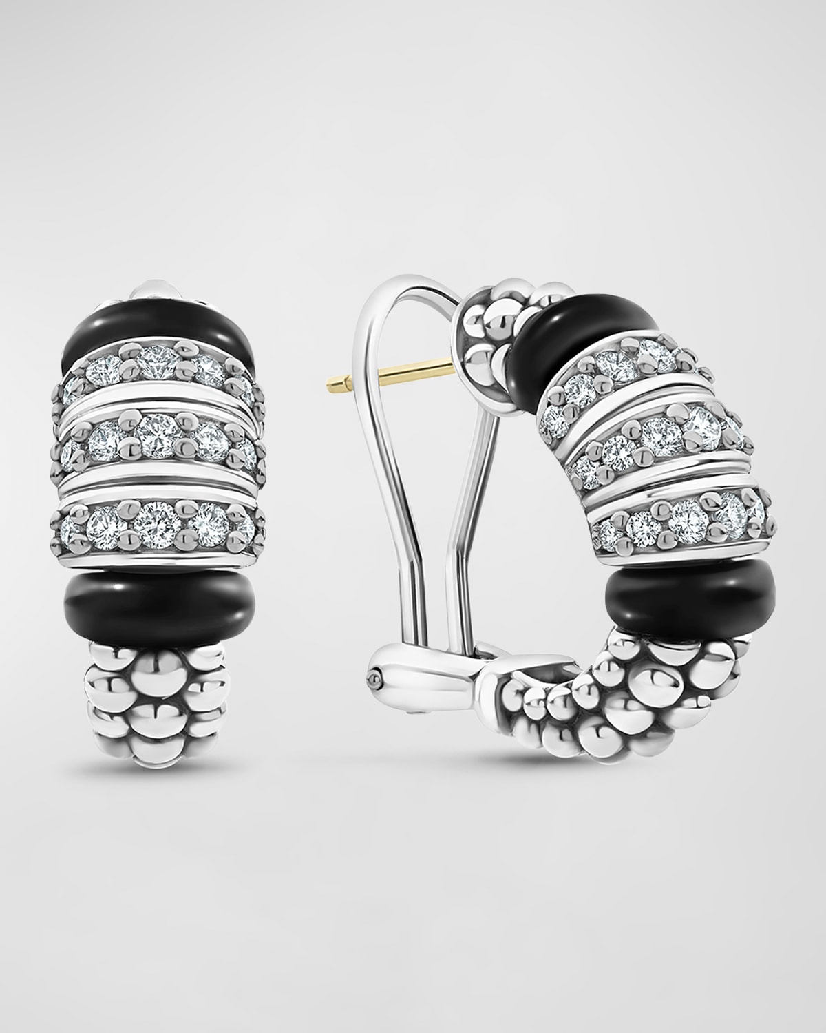 Black Caviar 3-Link Diamond Hoop Earrings