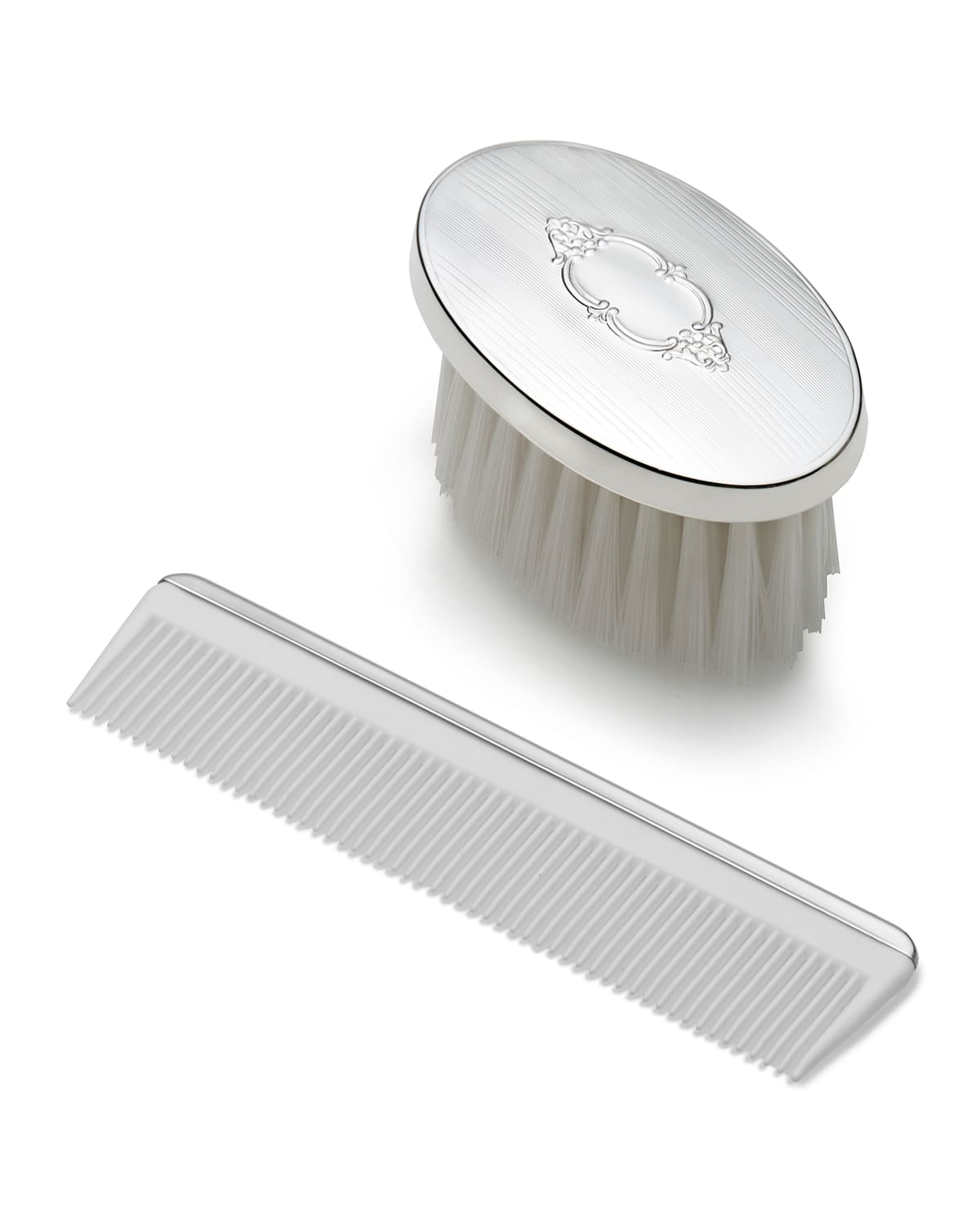 Shop Empire Silver Boy's Shield Design Oval Comb & Brush Set In Silver