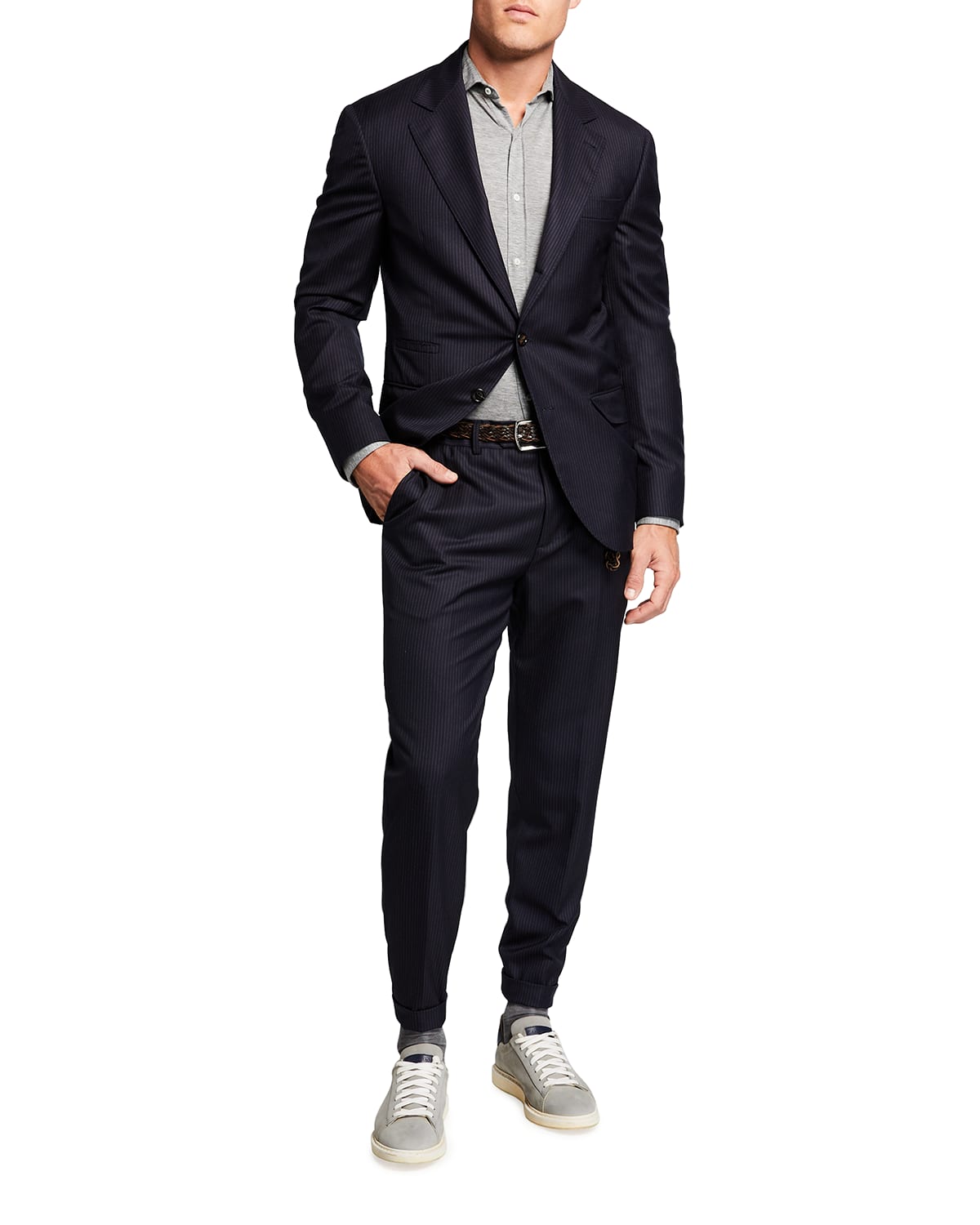 Brunello Cucinelli Men's Chalk Stripe Super 150s Wool Suit