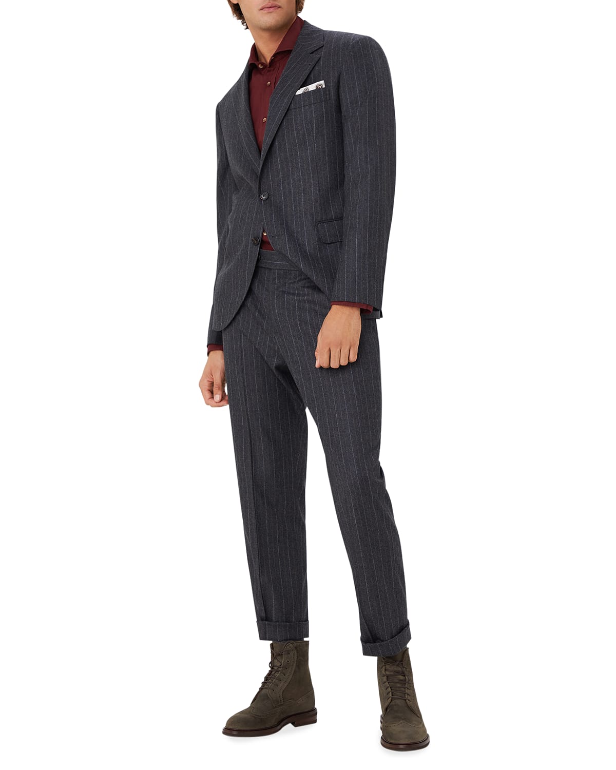 Brunello Cucinelli Men's Flannel Chalk-Stripe Wool Suit