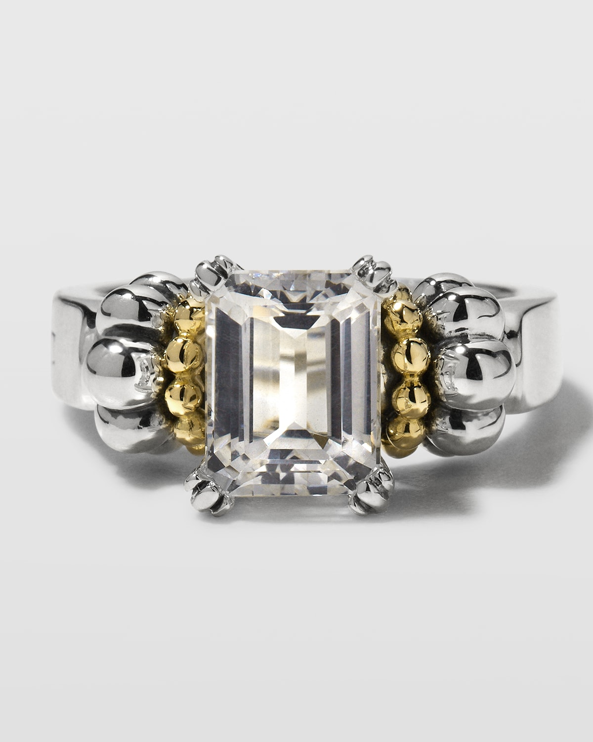 Shop Lagos Glacier 9x7mm Gemstone Two-tone Ring In White Topaz