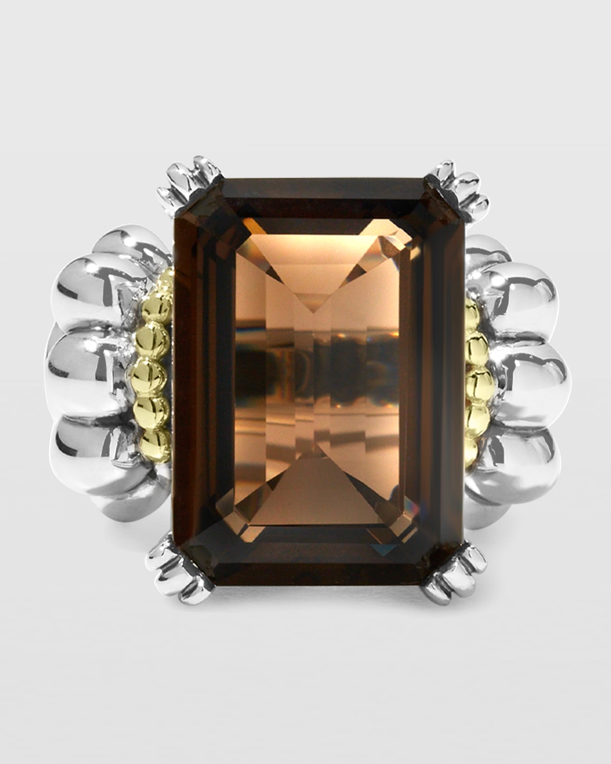 Lagos Glacier 18x13mm Gemstone Two-tone Ring In Smoky Quartz