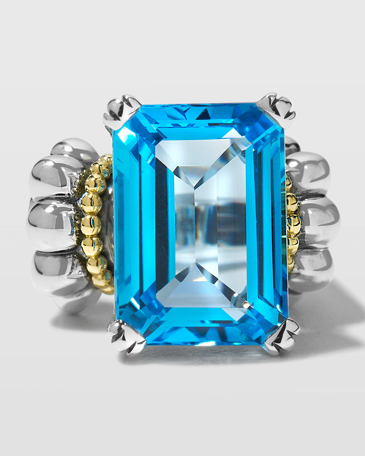 Shop Lagos Glacier 18x13mm Gemstone Two-tone Ring In Blue Topaz