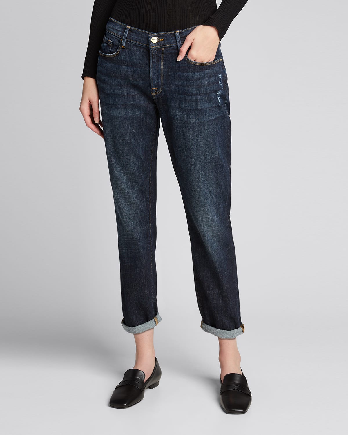 Frame Le Garcon Cuffed Straight-leg Cropped Denim Jeans In Covant