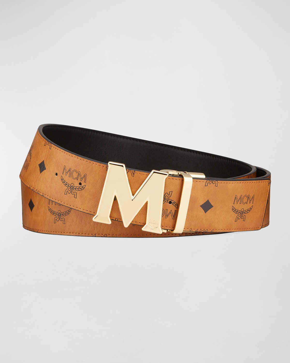 全国送料無料ギフト Reversible M Claus Mcm Belt Cognac In Visetos Logo Black In 小物
