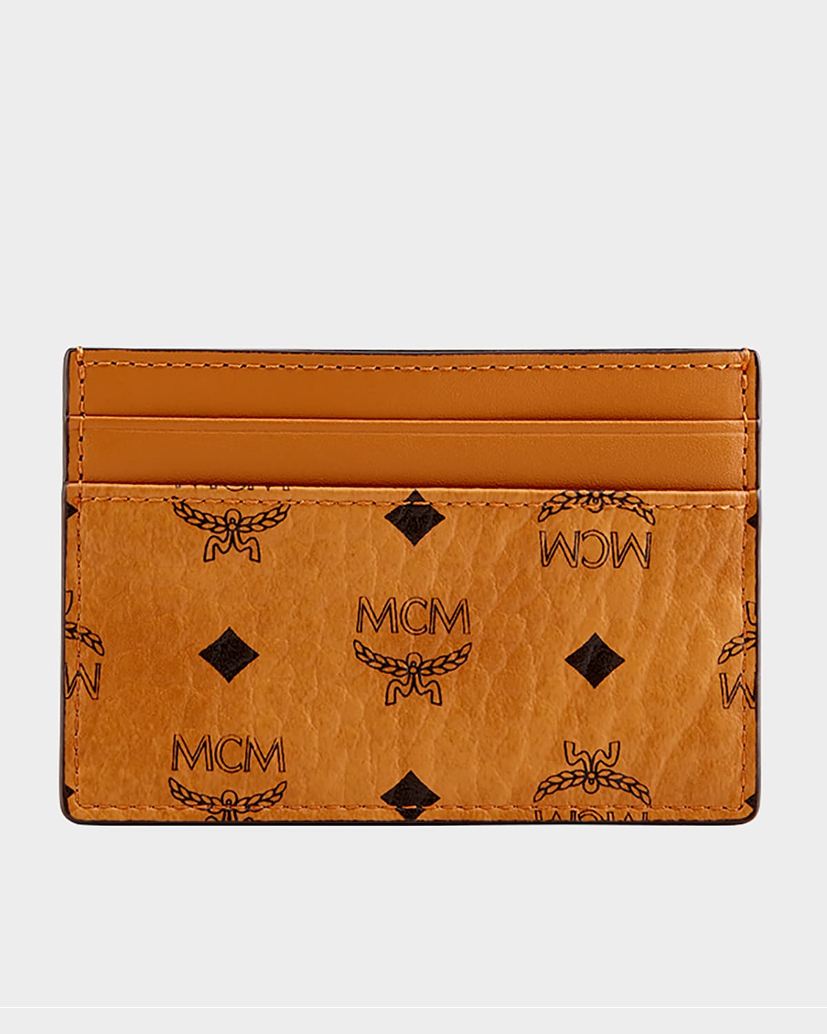 Mcm Men's Signature Visetos Mini Card Case In Cognac