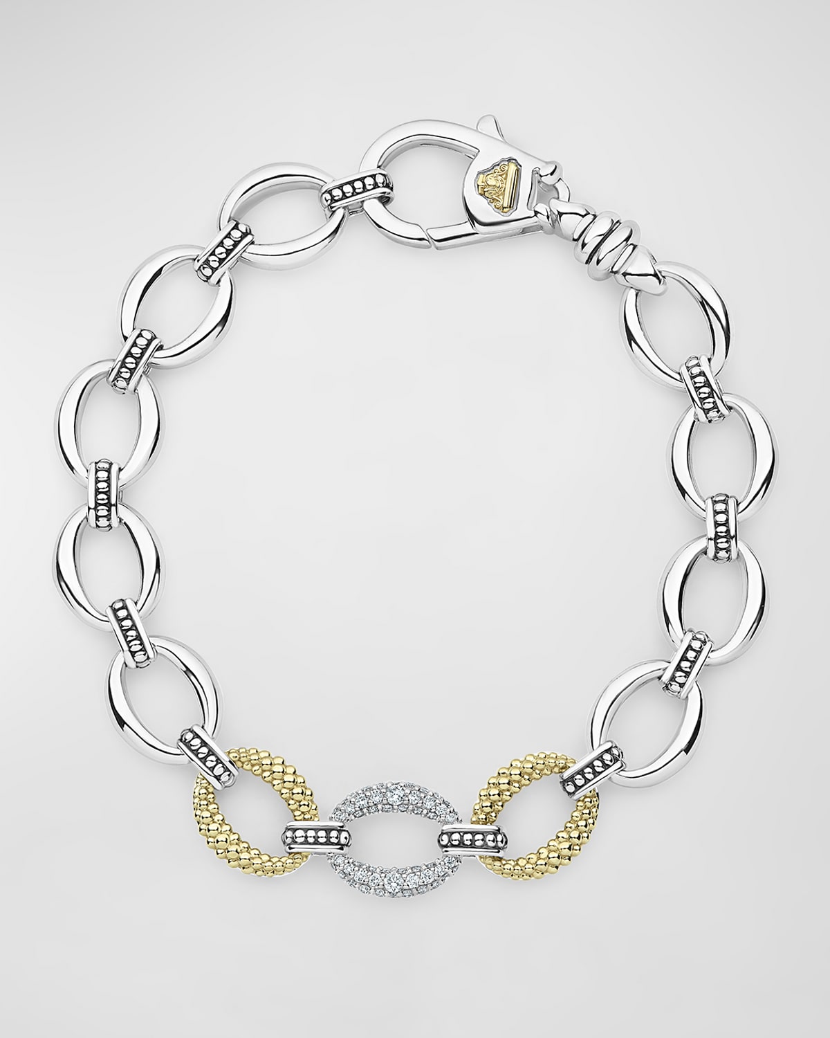 Caviar Lux Diamond-Station Two-Tone Bracelet