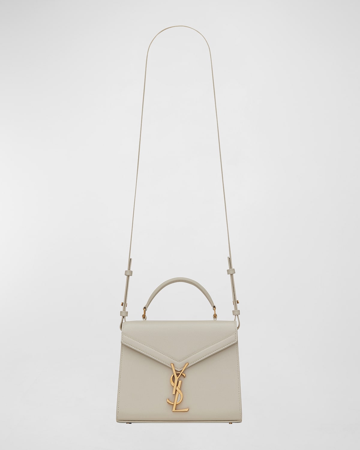 Saint Laurent Cassandra Mini Ysl Top Handle Crossbody Bag In Grained Leather In Crema Soft