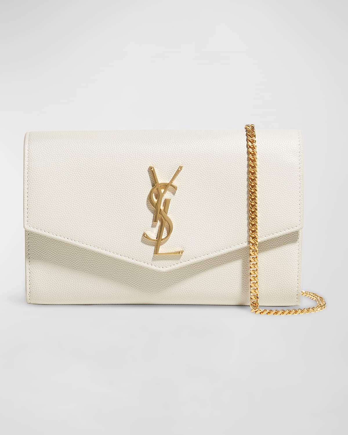 Saint Laurent Uptown Ysl Wallet On Chain In Grained Leather In White