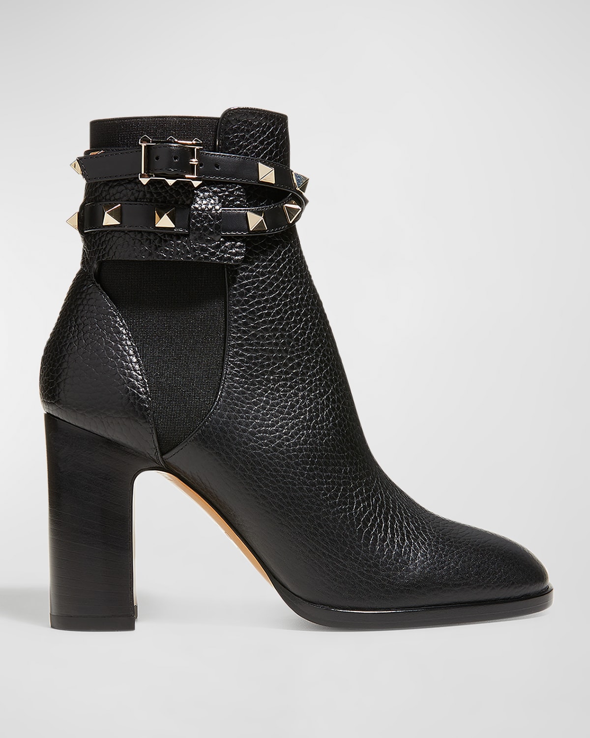 Shop Valentino Rockstud Buckle-wrap Ankle Booties In Kg8 Fondant