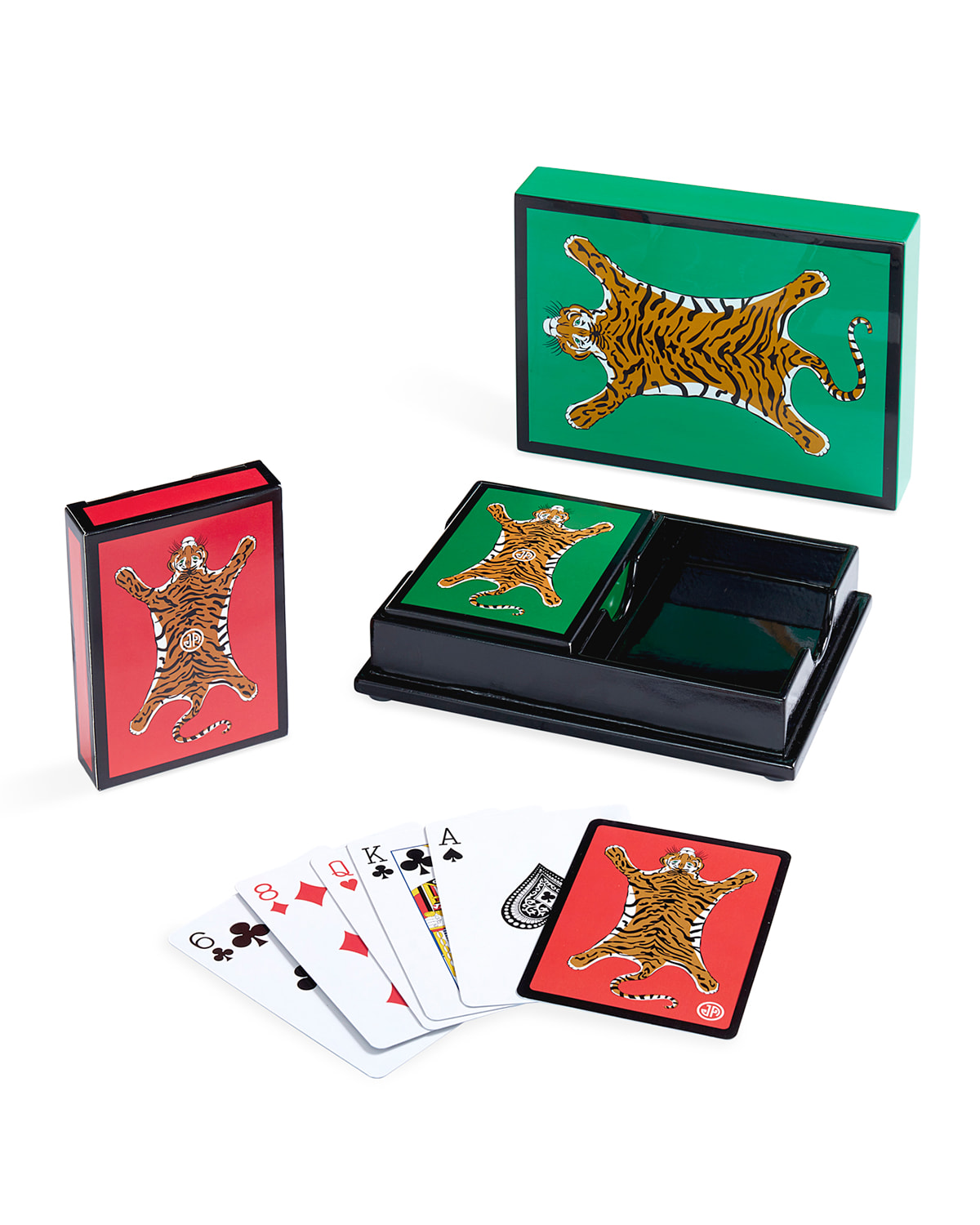 Shop Jonathan Adler Tiger Lacquer Card Set In Green