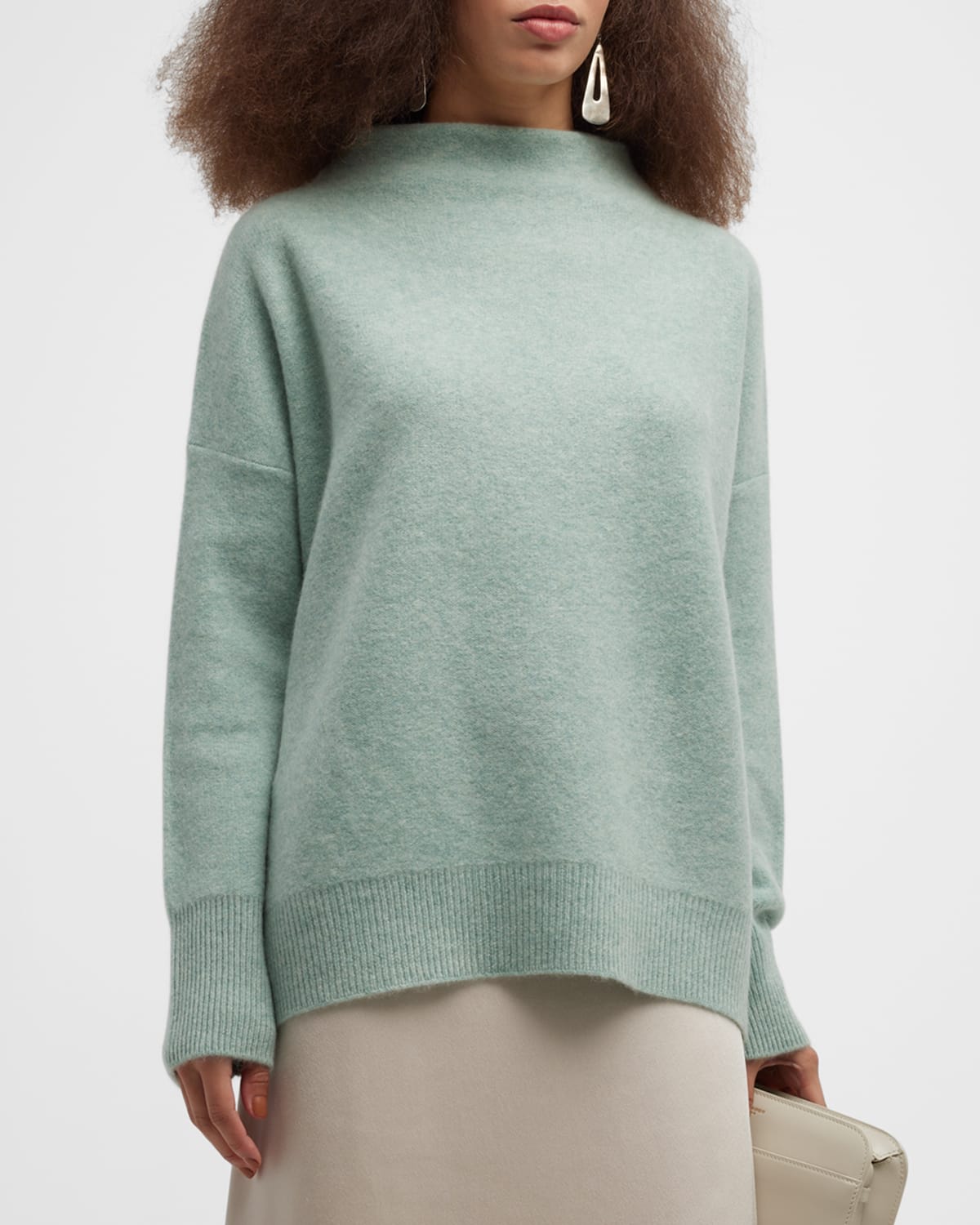 Vince Boiled Cashmere Funnel-neck Pullover In H Mint Glass