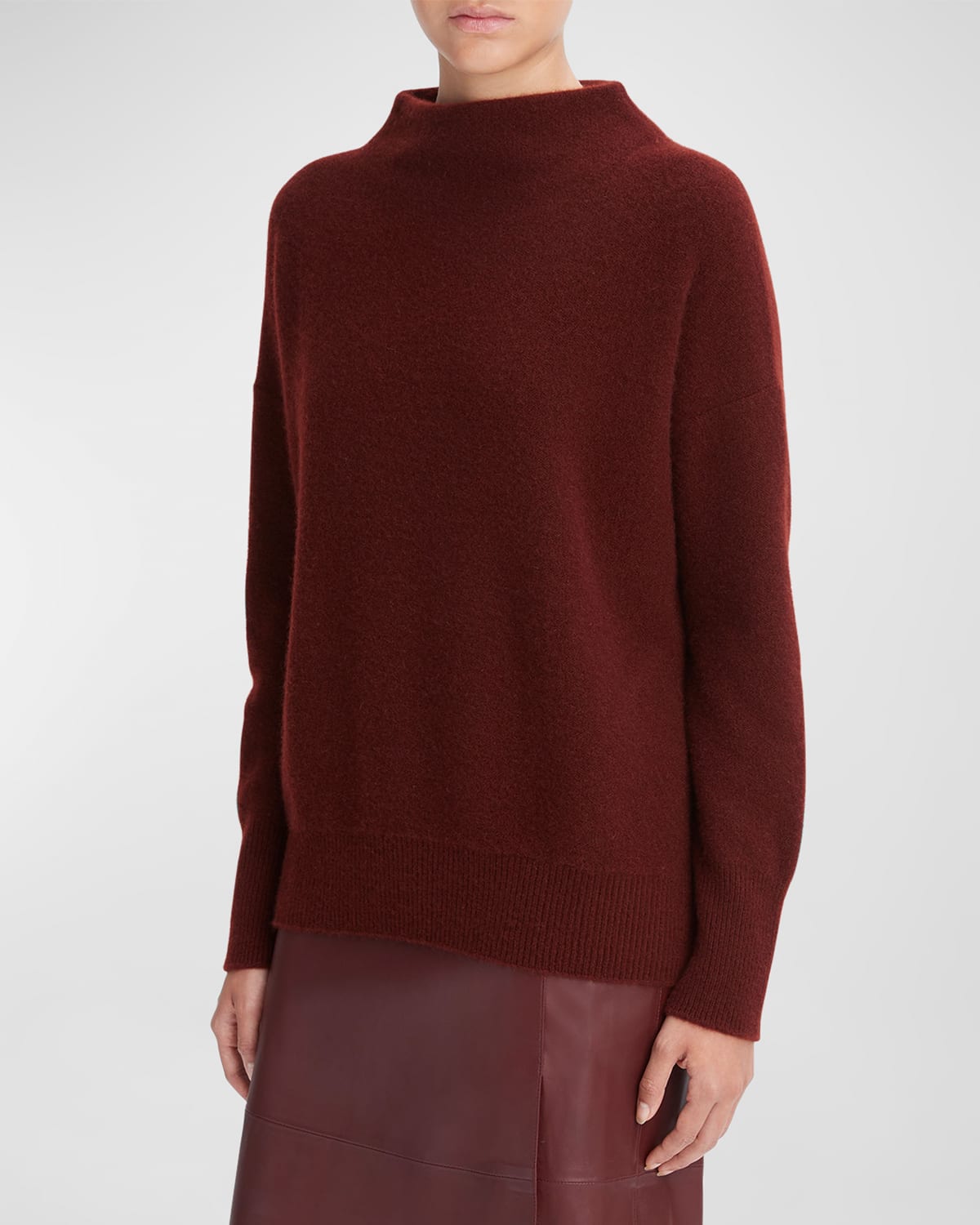 VINCE BOILED CASHMERE FUNNEL-NECK PULLOVER