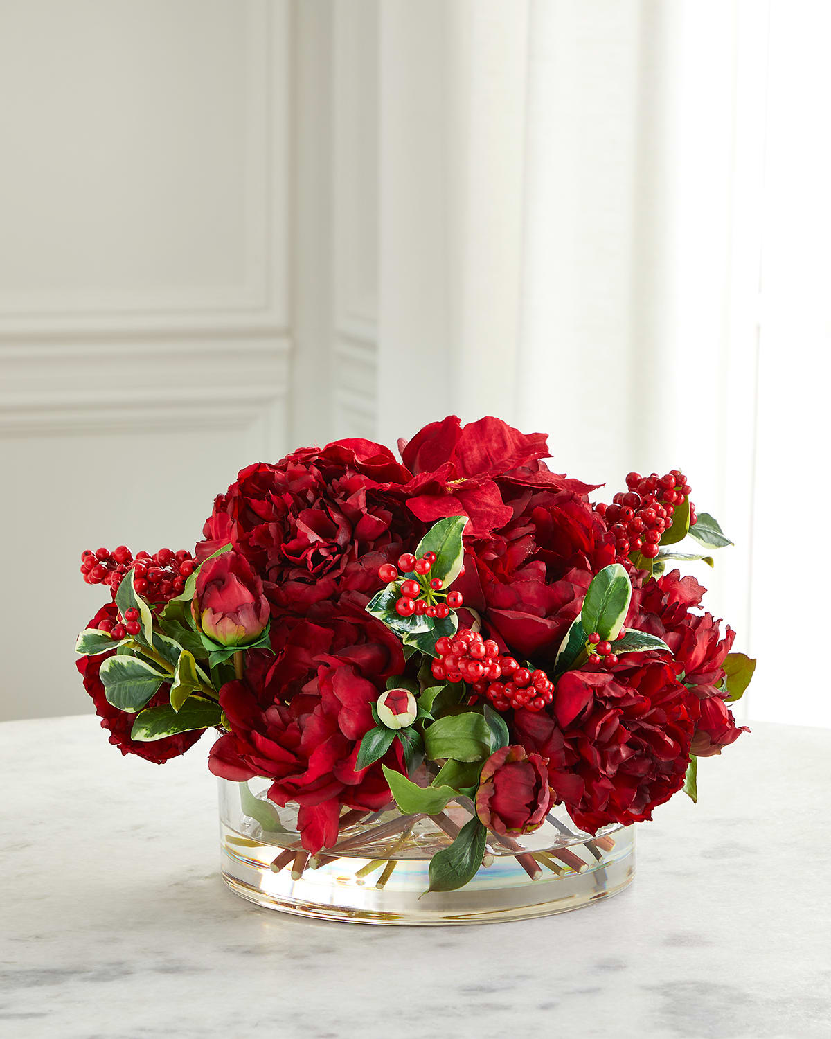 Shop Winward Home Peony Arrangement In Glass Bowl In Red