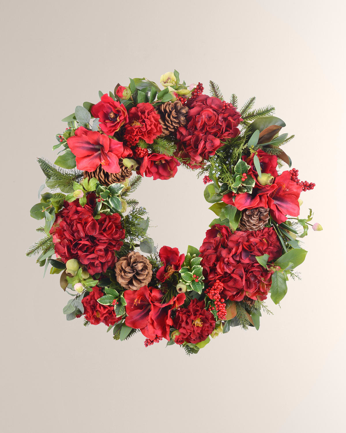 Winward Home Amaryllis Hydrangea Wreath 32" In Red