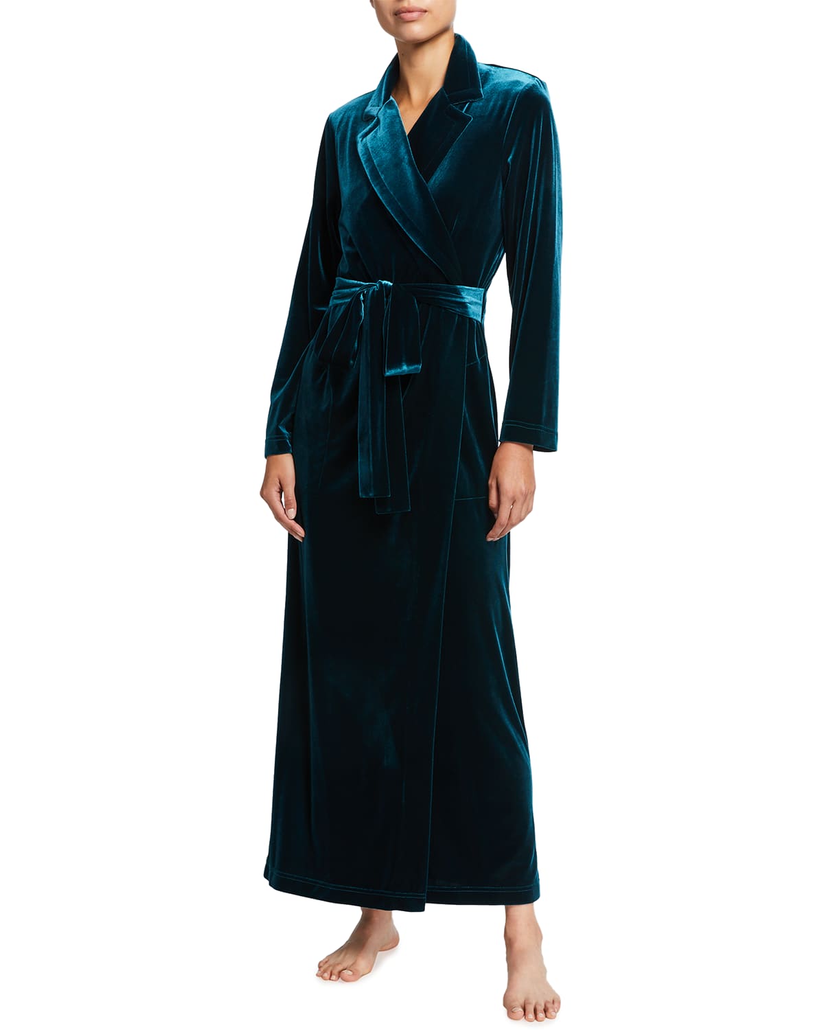 Notched-Collar Stretch Velvet Robe